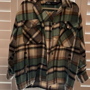 Zara Plaid Button-Up Shacket